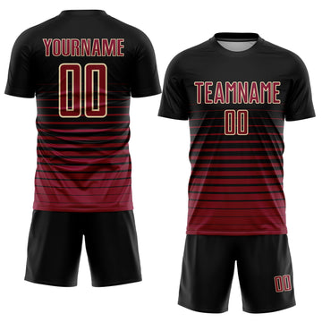Uksn Individuelles Schwarz Weinrot-Cream Nadelstreifen Farbverlauf Sublimationsdruck Fußballtrikot