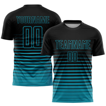 Uksn Individuelles Schwarz Petrol Nadelstreifen Farbverlauf Sublimationsdruck Fußballtrikot