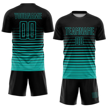 Uksn Individuelles Schwarz Aqua Nadelstreifen Farbverlauf Sublimationsdruck Fußballtrikot