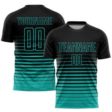 Uksn Individuelles Schwarz Aqua Nadelstreifen Farbverlauf Sublimationsdruck Fußballtrikot