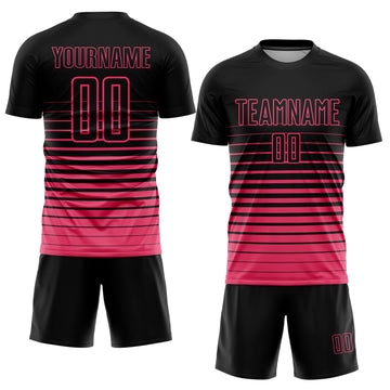 Uksn Individuelles Schwarz Neonpink Nadelstreifen Farbverlauf Sublimationsdruck Fußballtrikot