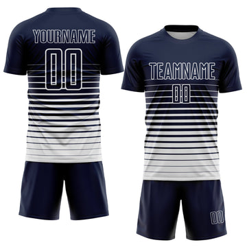 Uksn Individuelles Marineblau Weiß Nadelstreifen Farbverlauf Sublimationsdruck Fußballtrikot