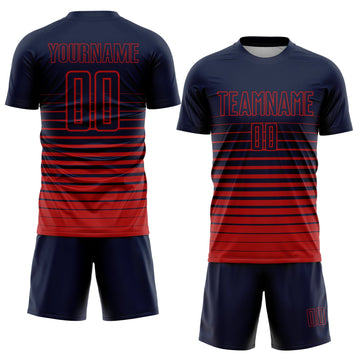 Uksn Individuelles Marineblau Rot Nadelstreifen Farbverlauf Sublimationsdruck Fußballtrikot