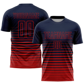 Uksn Individuelles Marineblau Rot Nadelstreifen Farbverlauf Sublimationsdruck Fußballtrikot