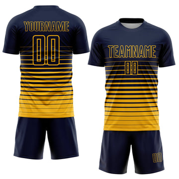 Uksn Individuelles Marineblau Gold Nadelstreifen Farbverlauf Sublimationsdruck Fußballtrikot