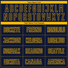 Laden Sie das Bild in den Galerie-Viewer, Uksn Individuelles Marineblau Gold Nadelstreifen Farbverlauf Sublimationsdruck Fußballtrikot
