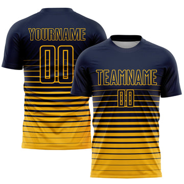 Uksn Individuelles Marineblau Gold Nadelstreifen Farbverlauf Sublimationsdruck Fußballtrikot