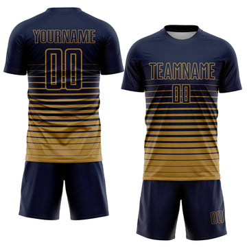 Uksn Individuelles Marineblau Altgold Nadelstreifen Farbverlauf Sublimationsdruck Fußballtrikot