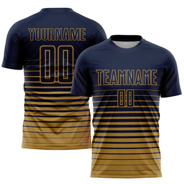 Uksn Individuelles Marineblau Altgold Nadelstreifen Farbverlauf Sublimationsdruck Fußballtrikot