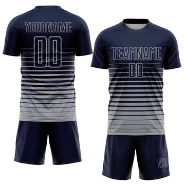 Uksn Individuelles Marineblau Grau Nadelstreifen Farbverlauf Sublimationsdruck Fußballtrikot