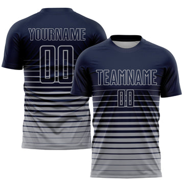 Uksn Individuelles Marineblau Grau Nadelstreifen Farbverlauf Sublimationsdruck Fußballtrikot