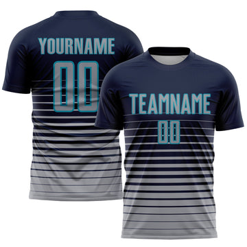 Uksn Individuelles Marineblau Grau-Petrol Nadelstreifen Farbverlauf Sublimationsdruck Fußballtrikot
