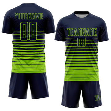 Uksn Individuelles Marineblau Neongrün Nadelstreifen Farbverlauf Sublimationsdruck Fußballtrikot