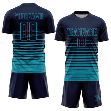 Uksn Individuelles Marineblau Petrol Nadelstreifen Farbverlauf Sublimationsdruck Fußballtrikot