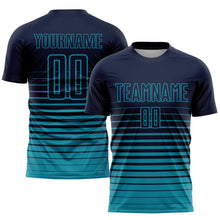 Laden Sie das Bild in den Galerie-Viewer, Uksn Individuelles Marineblau Petrol Nadelstreifen Farbverlauf Sublimationsdruck Fußballtrikot
