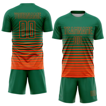 Uksn Individuelles Kelly-Grün Orange Nadelstreifen Farbverlauf Sublimationsdruck Fußballtrikot
