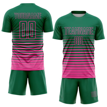 Uksn Individuelles Kelly-Grün Pink Nadelstreifen Farbverlauf Sublimationsdruck Fußballtrikot