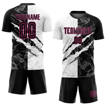 Uksn Individuelles Graffiti-Muster Schwarz-Pink Kratzer Sublimationsdruck Fußballtrikot