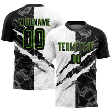 Uksn Individuelles Graffiti-Muster Schwarz-Neongrün Kratzer Sublimationsdruck Fußballtrikot