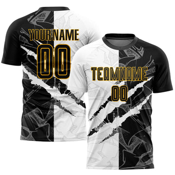 Uksn Individuelles Graffiti-Muster Schwarz-Gold Kratzer Sublimationsdruck Fußballtrikot