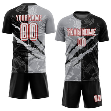 Uksn Individuelles Graffiti-Muster Weiß Schwarz Grau-Rot Kratzer Sublimationsdruck Fußballtrikot