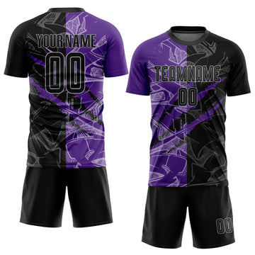 Uksn Individuelles Graffiti-Muster Schwarz Lila-Grau Kratzer Sublimationsdruck Fußballtrikot