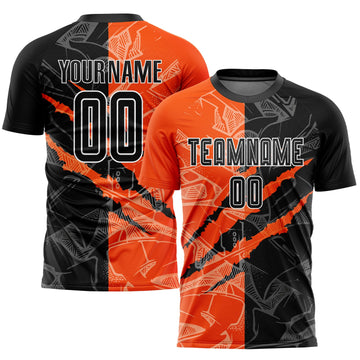 Uksn Individuelles Graffiti-Muster Schwarz-Orange Kratzer Sublimationsdruck Fußballtrikot