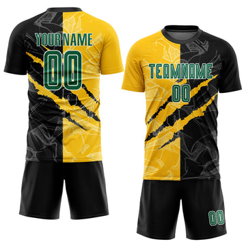 Uksn Individuelles Graffiti-Muster Kelly-Grün Schwarz-Gelb Kratzer Sublimationsdruck Fußballtrikot