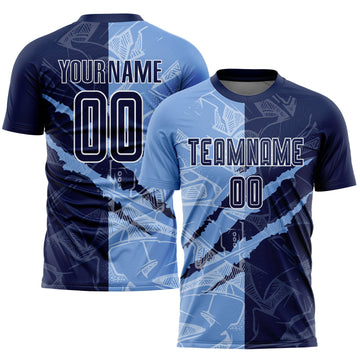 Uksn Individuelles Graffiti-Muster Marineblau-Hellblau Kratzer Sublimationsdruck Fußballtrikot