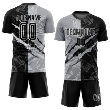 Uksn Individuelles Graffiti-Muster Schwarz-Grau Kratzer Sublimationsdruck Fußballtrikot