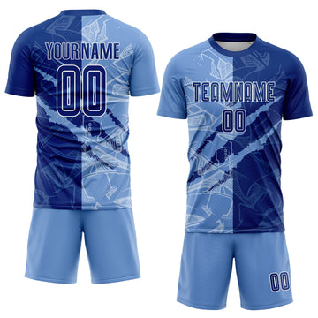 Uksn Individuelles Graffiti-Muster Königsblau-Hellblau Kratzer Sublimationsdruck Fußballtrikot