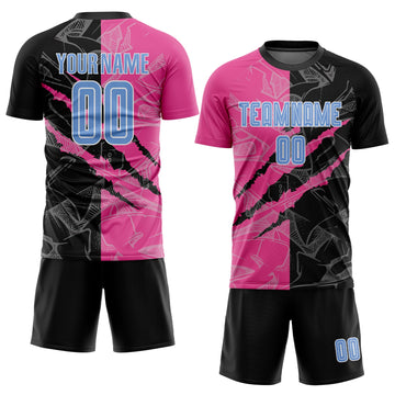 Uksn Individuelles Graffiti-Muster Hellblau Schwarz-Pink Kratzer Sublimationsdruck Fußballtrikot