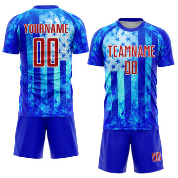 Uksn Individuelles Donnerblau Rot-Weiß US-Flagge Flamme Sublimationsdruck Fußballtrikot