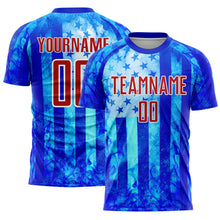 Laden Sie das Bild in den Galerie-Viewer, Uksn Individuelles Donnerblau Rot-Weiß US-Flagge Flamme Sublimationsdruck Fußballtrikot
