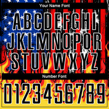 Laden Sie das Bild in den Galerie-Viewer, Uksn Individuelles Schwarz Rot Königsblau-Gold US-Flagge Flamme Sublimationsdruck Fußballtrikot
