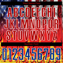 Laden Sie das Bild in den Galerie-Viewer, Uksn Individuelles Schwarz Königsblau Rot-Gold US-Flagge Flamme Sublimationsdruck Fußballtrikot
