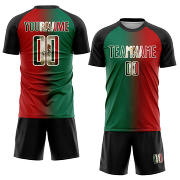 Uksn Individuelles Rot Vintage Mexiko-Flagge Kelly-Grün Schwarz-Cream Sublimationsdruck Farbverlauf-Mode Fußballtrikot
