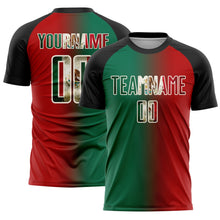 Laden Sie das Bild in den Galerie-Viewer, Uksn Individuelles Rot Vintage Mexiko-Flagge Kelly-Grün Schwarz-Cream Sublimationsdruck Farbverlauf-Mode Fußballtrikot

