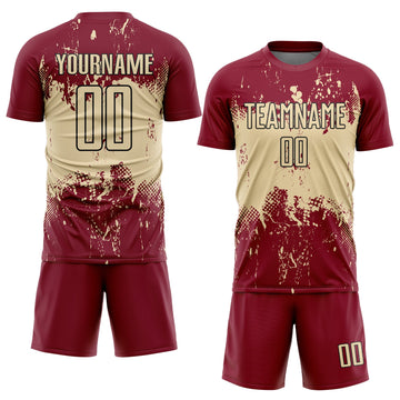 Uksn Individuelles Karmesinrot Cream-Schwarz Abstrakter Splash Grunge Kunst Sports Sublimationsdruck Fußballtrikot