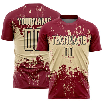 Uksn Individuelles Karmesinrot Cream-Schwarz Abstrakter Splash Grunge Kunst Sports Sublimationsdruck Fußballtrikot