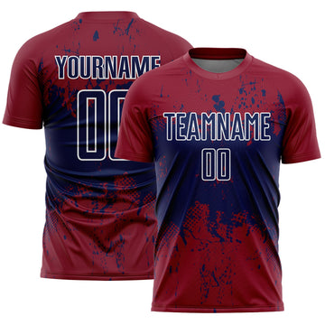 Uksn Individuelles Karmesinrot Marineblau-Weiß Abstrakter Splash Grunge Kunst Sports Sublimationsdruck Fußballtrikot