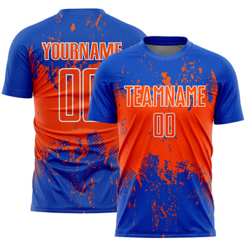 Uksn Individuelles Donnerblau Orange-Weiß Abstrakter Splash Grunge Kunst Sports Sublimationsdruck Fußballtrikot