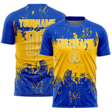 Laden Sie das Bild in den Galerie-Viewer, Uksn Individuelles Donnerblau Gelb-Weiß Abstrakter Splash Grunge Kunst Sports Sublimationsdruck Fußballtrikot
