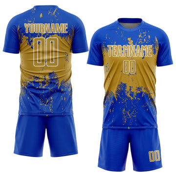 Uksn Individuelles Donnerblau Altgold-Weiß Abstrakter Splash Grunge Kunst Sports Sublimationsdruck Fußballtrikot