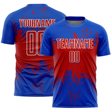 Uksn Individuelles Donnerblau Rot-Weiß Abstrakter Splash Grunge Kunst Sports Sublimationsdruck Fußballtrikot