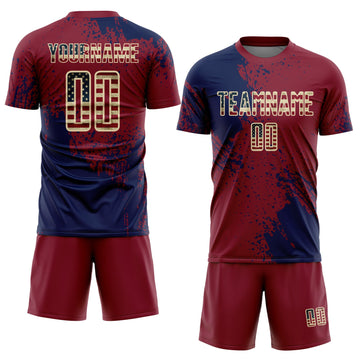 Uksn Individuelles Karmesinrot Vintage USA-Flagge Marineblau-Cream abstrakte Pinselstrich Sports Sublimationsdruck Fußballtrikot