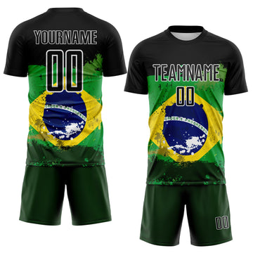 Uksn Individuelles Schwarz Grün Gelb-Blau Brasilien-Flagge Sublimationsdruck Fußballtrikot