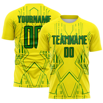 Uksn Individuelles Hellgelb Grasgrün-Schwarz Brasilien Geometrisch Sublimationsdruck Fußballtrikot