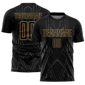 Uksn Individuelles Schwarz Altgold-Stahlgrau Brasilien Geometrisch Sublimationsdruck Fußballtrikot
