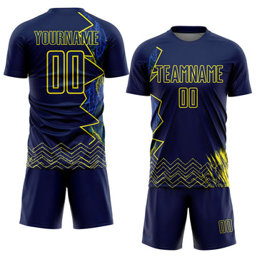 Uksn Individuelles Blau Hellgelb Brasil Zigzag Tropische Palmenblätter Sublimationsdruck Fußballtrikot